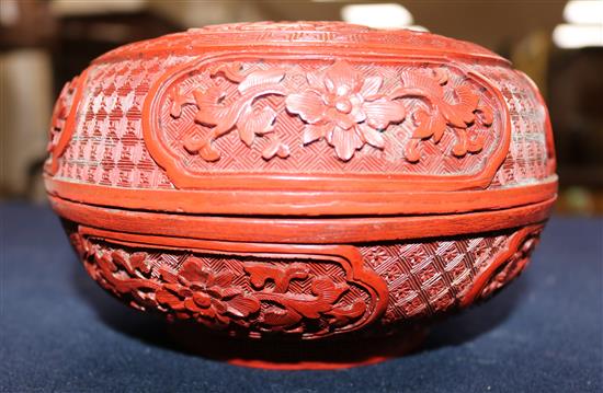 A Chinese cinnabar lacquer circular box and cover, 19th century, diameter 15.5cm